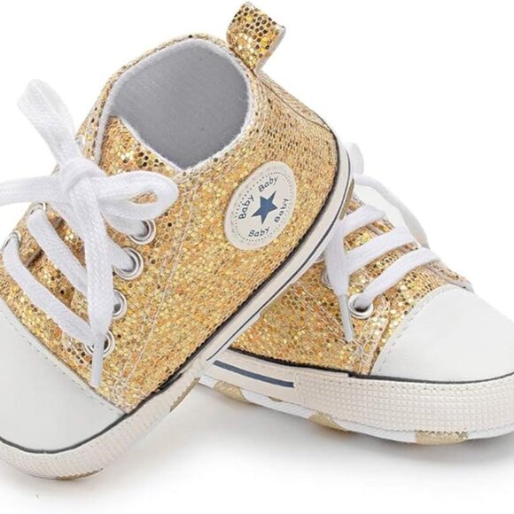 Baby Girls and Boys Canvas Sneakers Soft Sole High-Top Ankle Infant - Picture 13 of 15